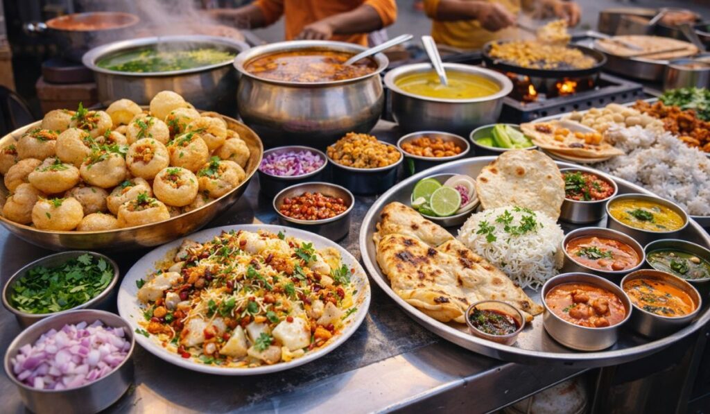 Indian street food and traditional thali travel tips India.