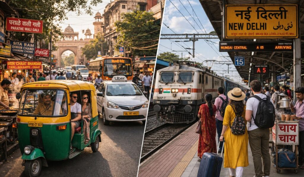 transportation in India auto rickshaw train taxi travel guide.