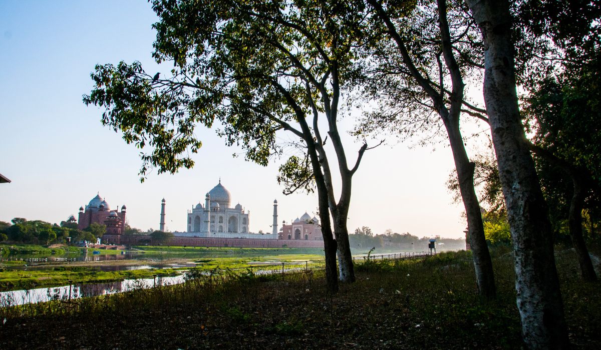 Taj Mahal view from Mehtab Bagh Taj View Point near the Yamuna River in Agra