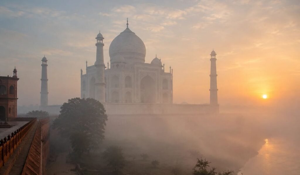 Taj Mahal in Winter Morning Fog